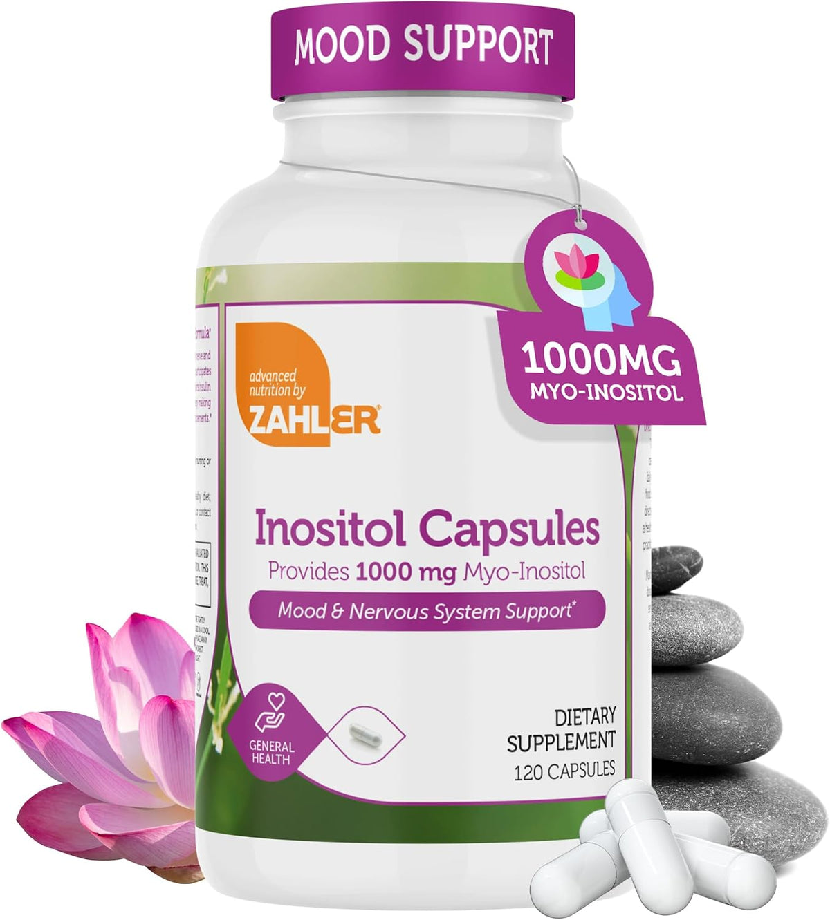 Zahler Inositol Supplement Capsules 1000mg - Mood & Nervous System Support Supplements for Women - Hormone Health & Ovarian Support - Kosher, Gluten-free, Dairy-free - 120 Count - görsel 1