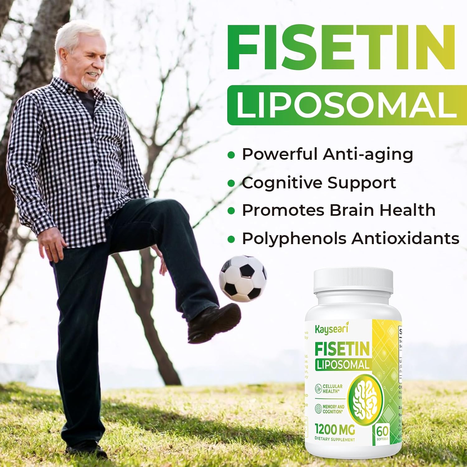 Kayseari Fisetin 1200mg Liposomal Fisetin Supplements | 98% Pure Fisetin Polyphenols | Antioxidants | Immunity | Healthy Ageing | Cognitive Support | Non-GMO | 120 Capsules - görsel 4