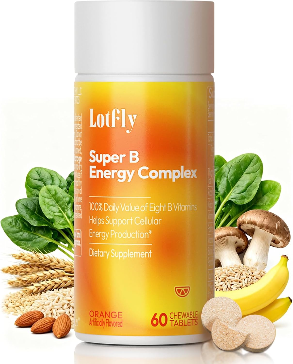 LOTFLY Vitamin B Complex – 120 Chewable Tablets with B1, B2, B3, B5, B6, B7, B9, B12 & Taurine - görsel 1