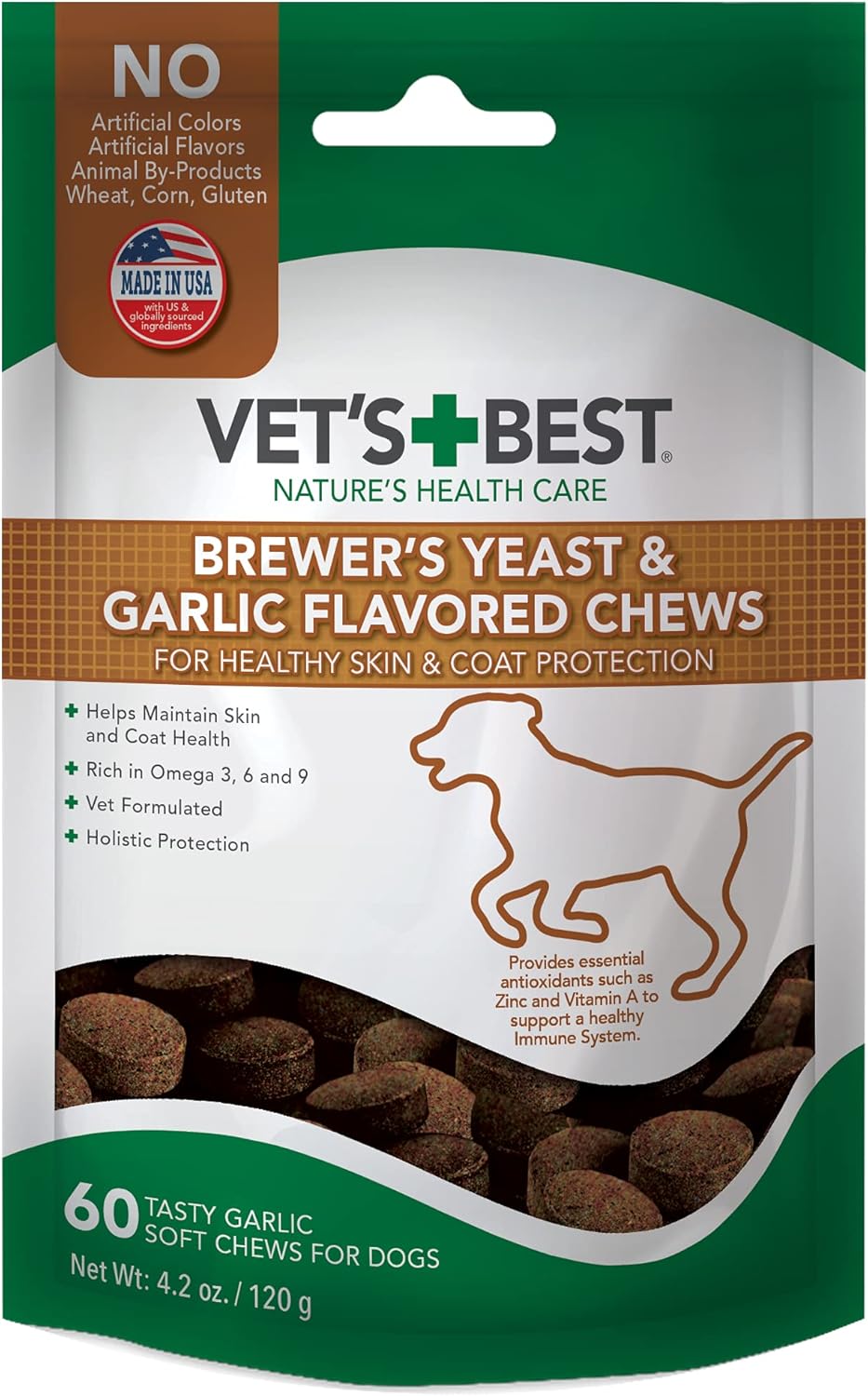 Vet's Best Brewer’s Yeast & Garlic Chews, Omega 3 for Dogs Healthy Skin & Coat Protection, 60 ct – Image 1