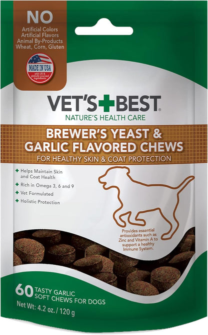 Vet's Best Brewer’s Yeast & Garlic Chews, Omega 3 for Dogs Healthy Skin & Coat Protection, 60 ct – Image 1