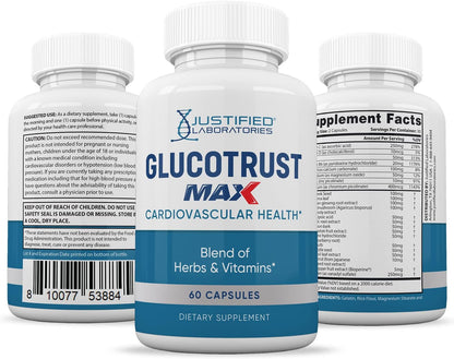 Justified Laboratories Glucotrust Max 1295mg Formula – 60 Capsules