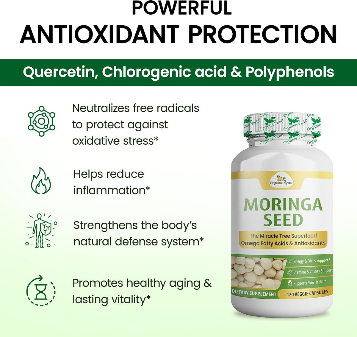 Organic Veda Moringa Seed Capsules - Omega 3-6-9, Antioxidants & Amino Acids, 120 Vegan Capsules - görsel 7