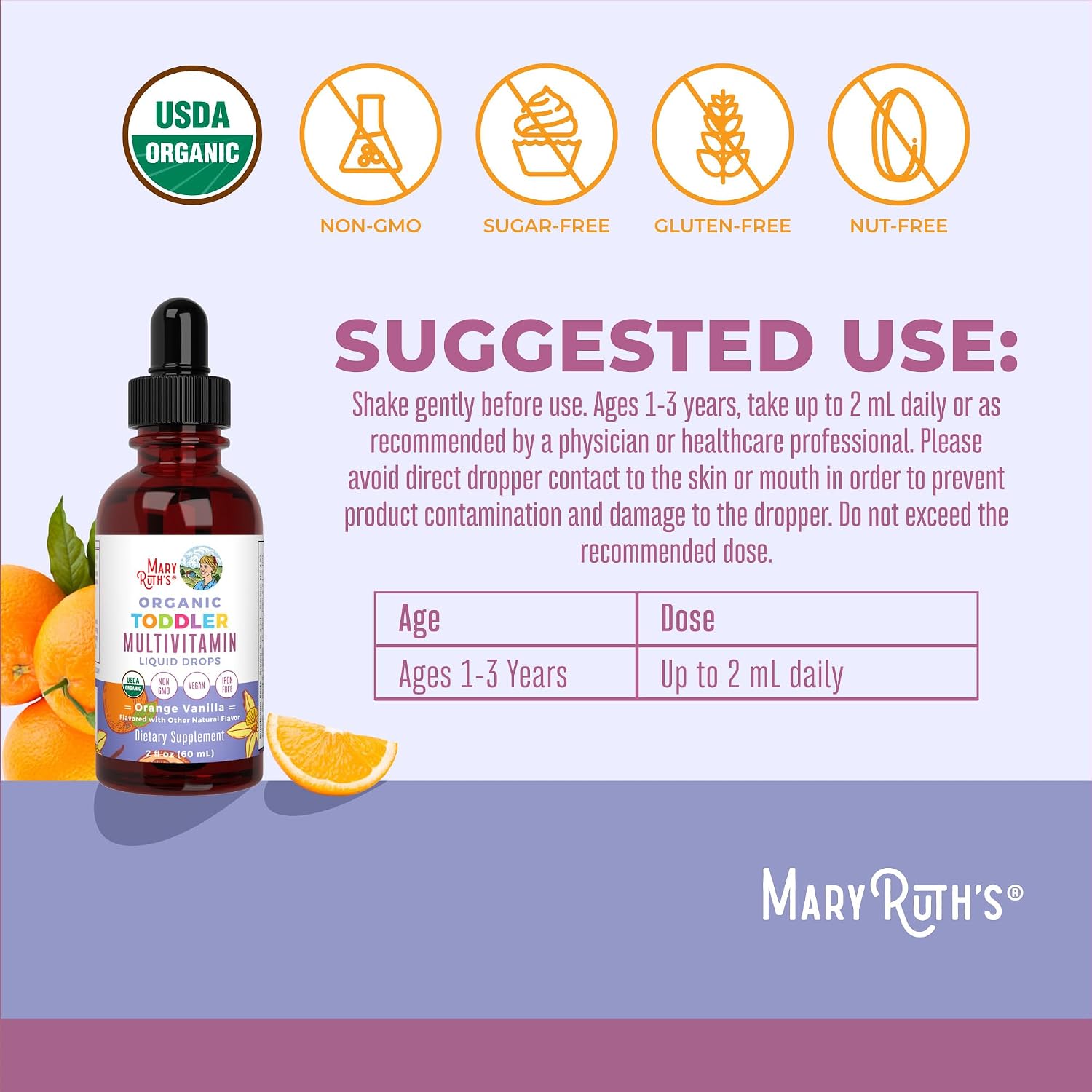 MaryRuth's Toddler Multivitamin | Vitamin A C D E B6 B12 Zinc | Healthy Growth Support | Immunity | Bone Health | Cognitive Function | Organic | Sugar Free | Vegan | Non-GM | 60 ml | 30 Day Supply - görsel 3