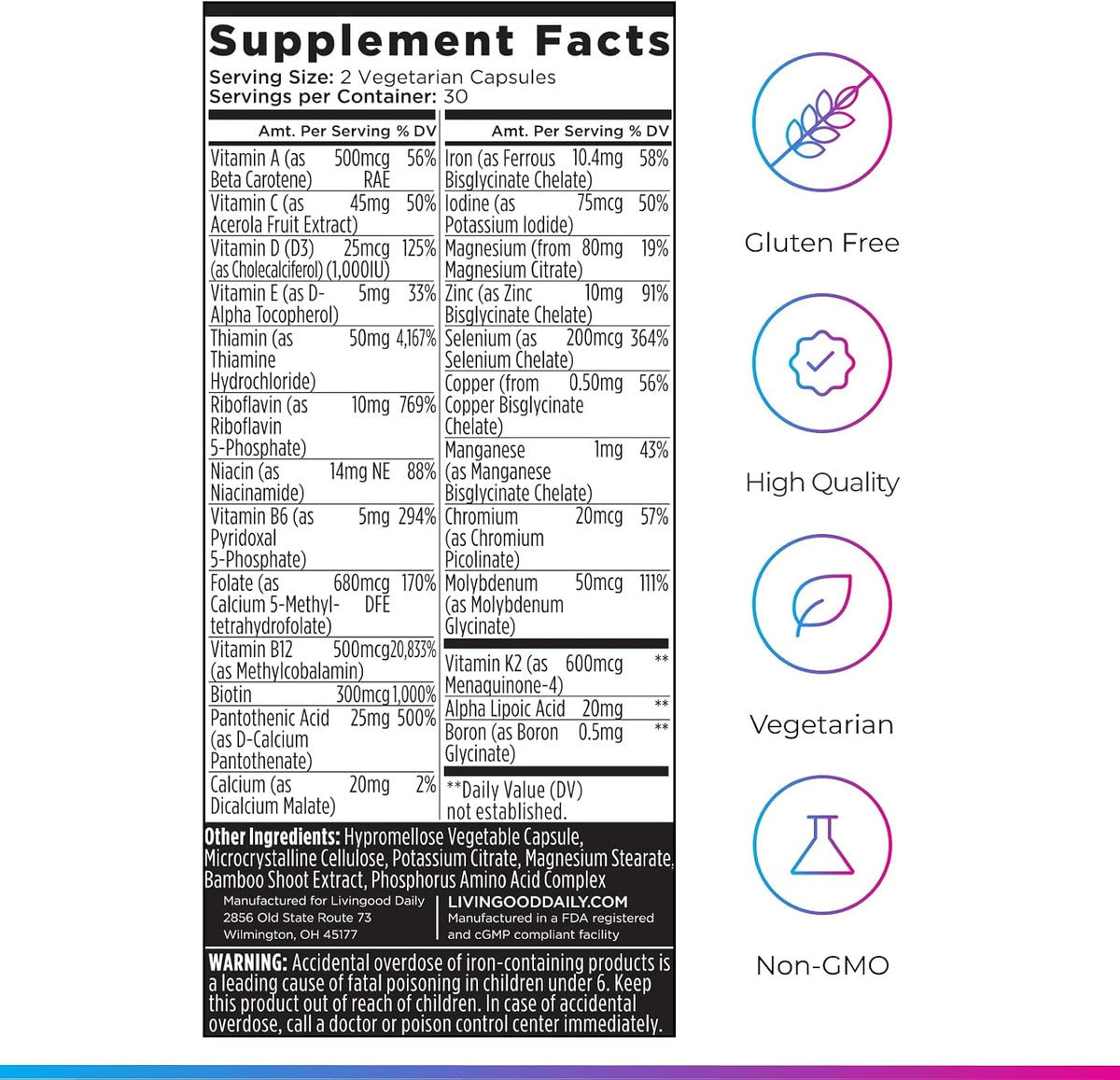 Livingood Daily Methylated Multivitamin for Women and Men - görsel 6