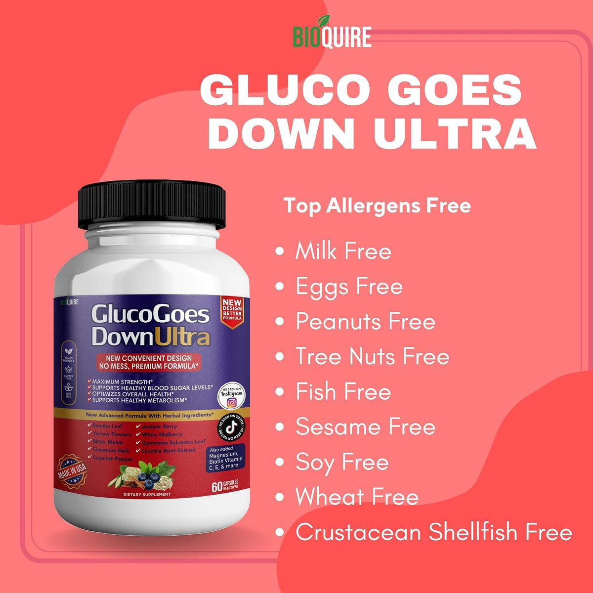 BIOQUIRE Gluco Goes Down Ultra Food Supplement - Maximum Strength - 60 Capsules - görsel 6