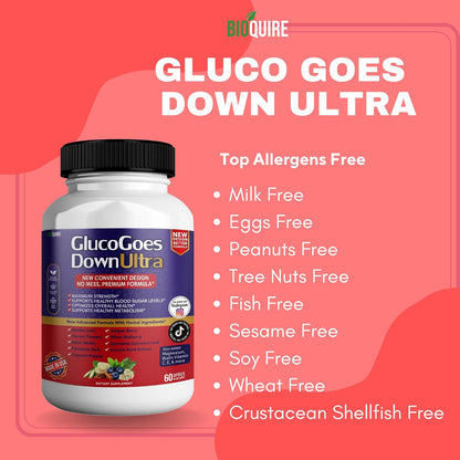 BIOQUIRE Gluco Goes Down Ultra Food Supplement - Maximum Strength - 60 Capsules