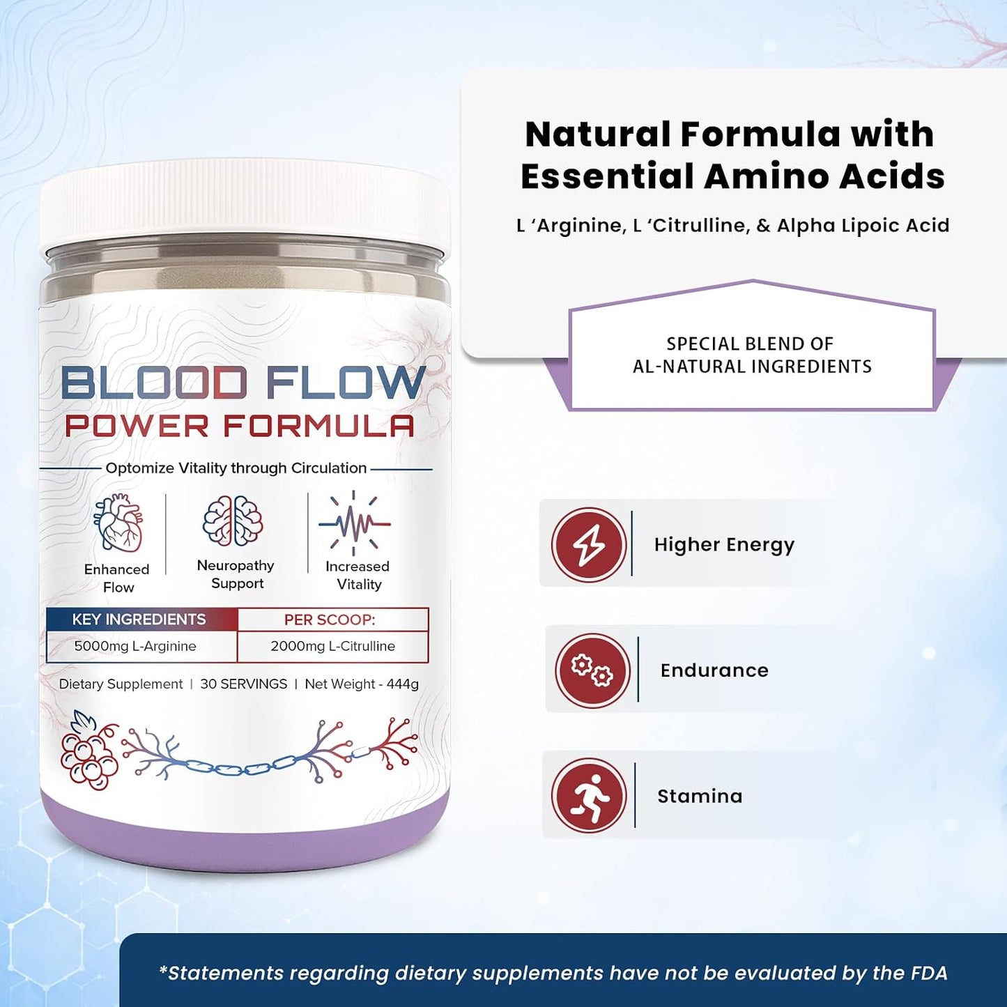 The Blood Flow Power Formula Neuropathy Drink Powder - L-Arginine & Citrulline Supplement - görsel 4