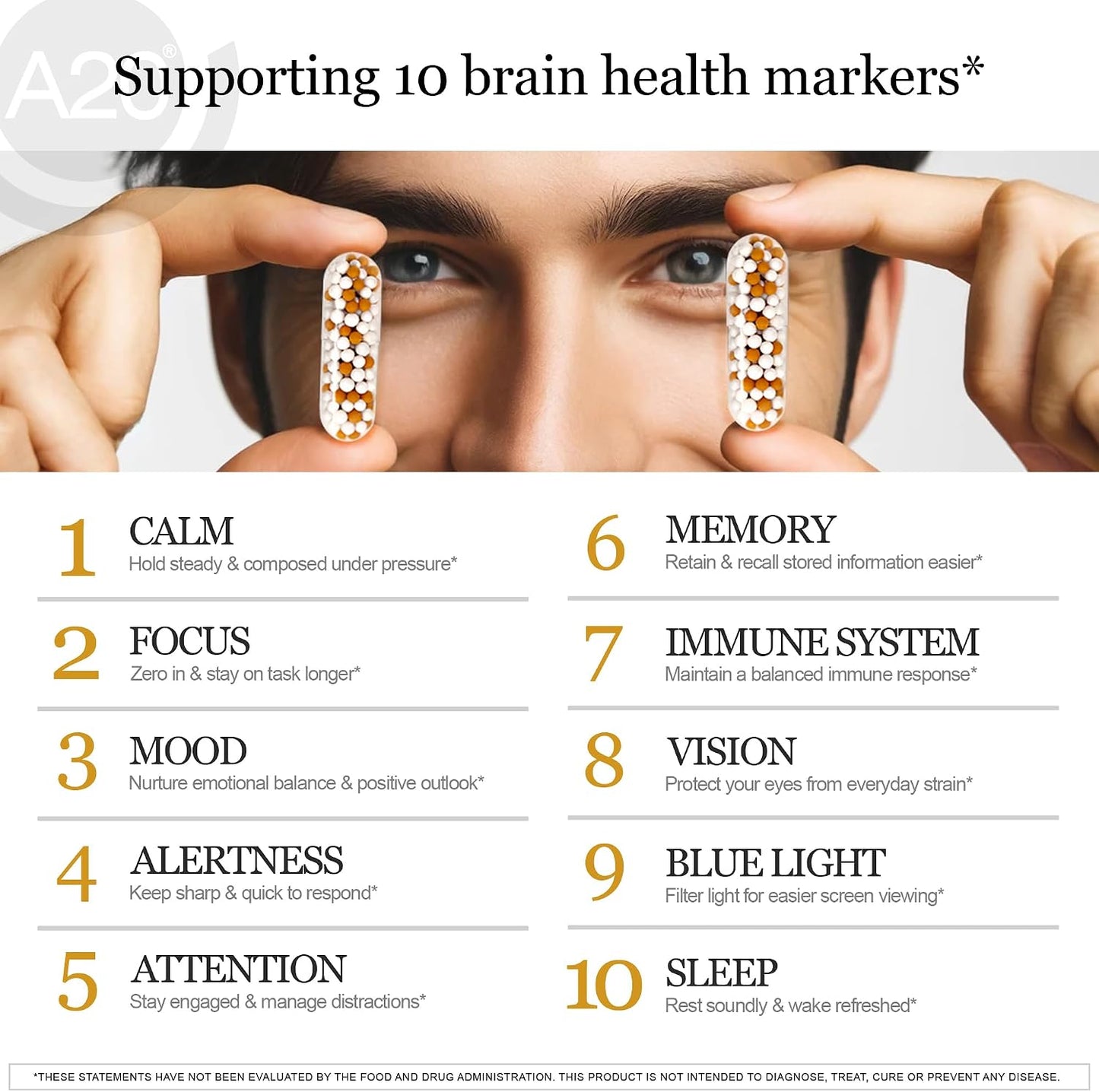 HCF A20 Microbead Brain Health Supplements for Adults for Memory, Focus, Calm, Mood, Alertness, Attention, Vision, Sleep, Immune System, 20 Premium Nootropic Nutrients Multivitamin & 7 Advances® Tech - görsel 4