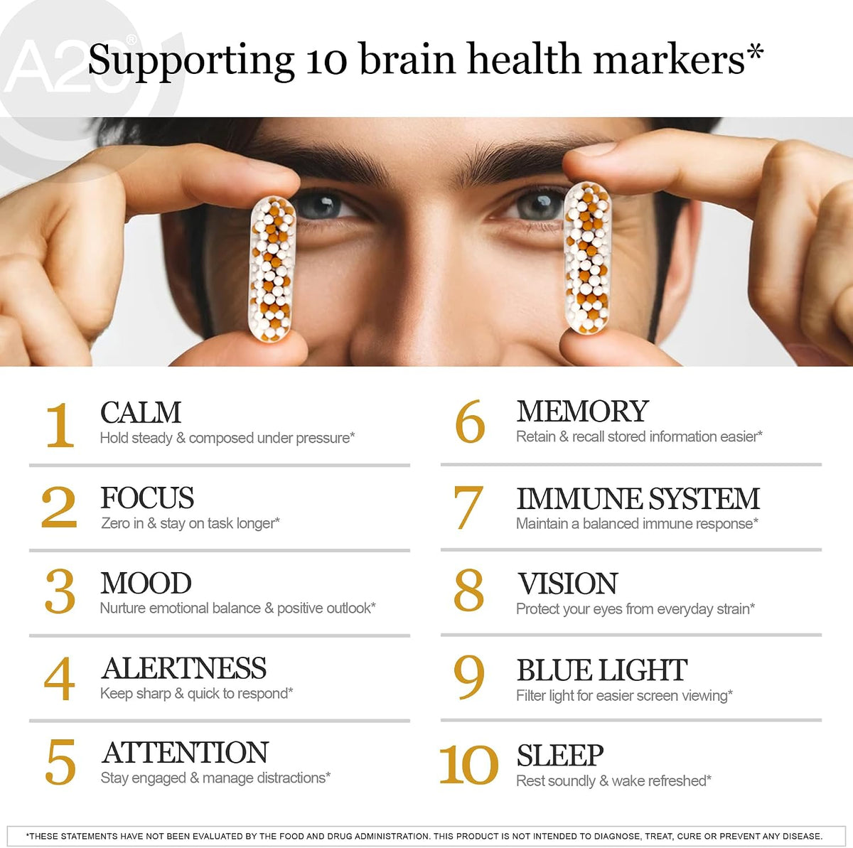 HCF A20 Microbead Brain Health Supplements for Adults for Memory, Focus, Calm, Mood, Alertness, Attention, Vision, Sleep, Immune System, 20 Premium Nootropic Nutrients Multivitamin & 7 Advances® Tech - görsel 4