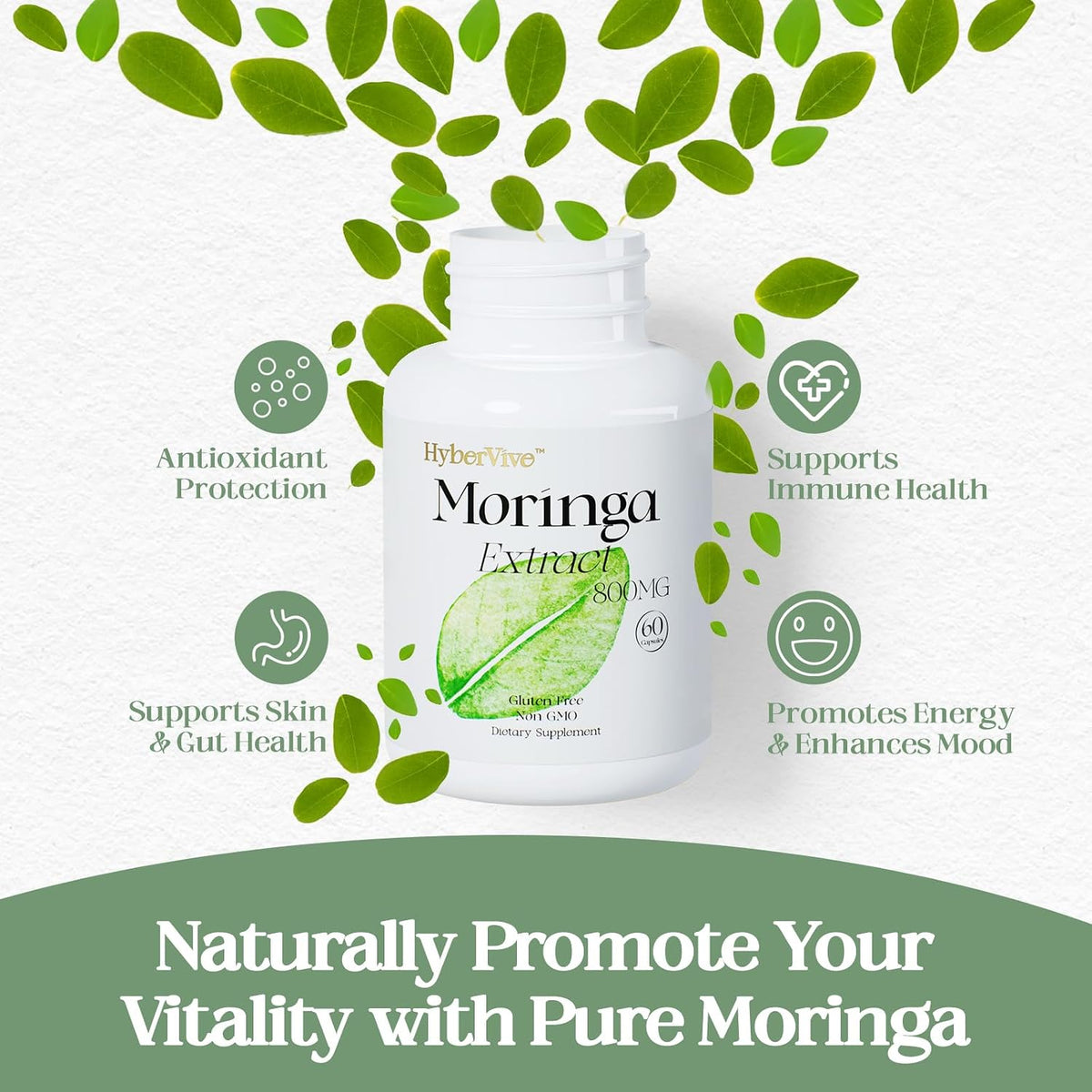 HyberVive Moringa Pure Capsules 800mg – Vegan, Non-GMO, Gluten-free – 60 Capsules - görsel 4