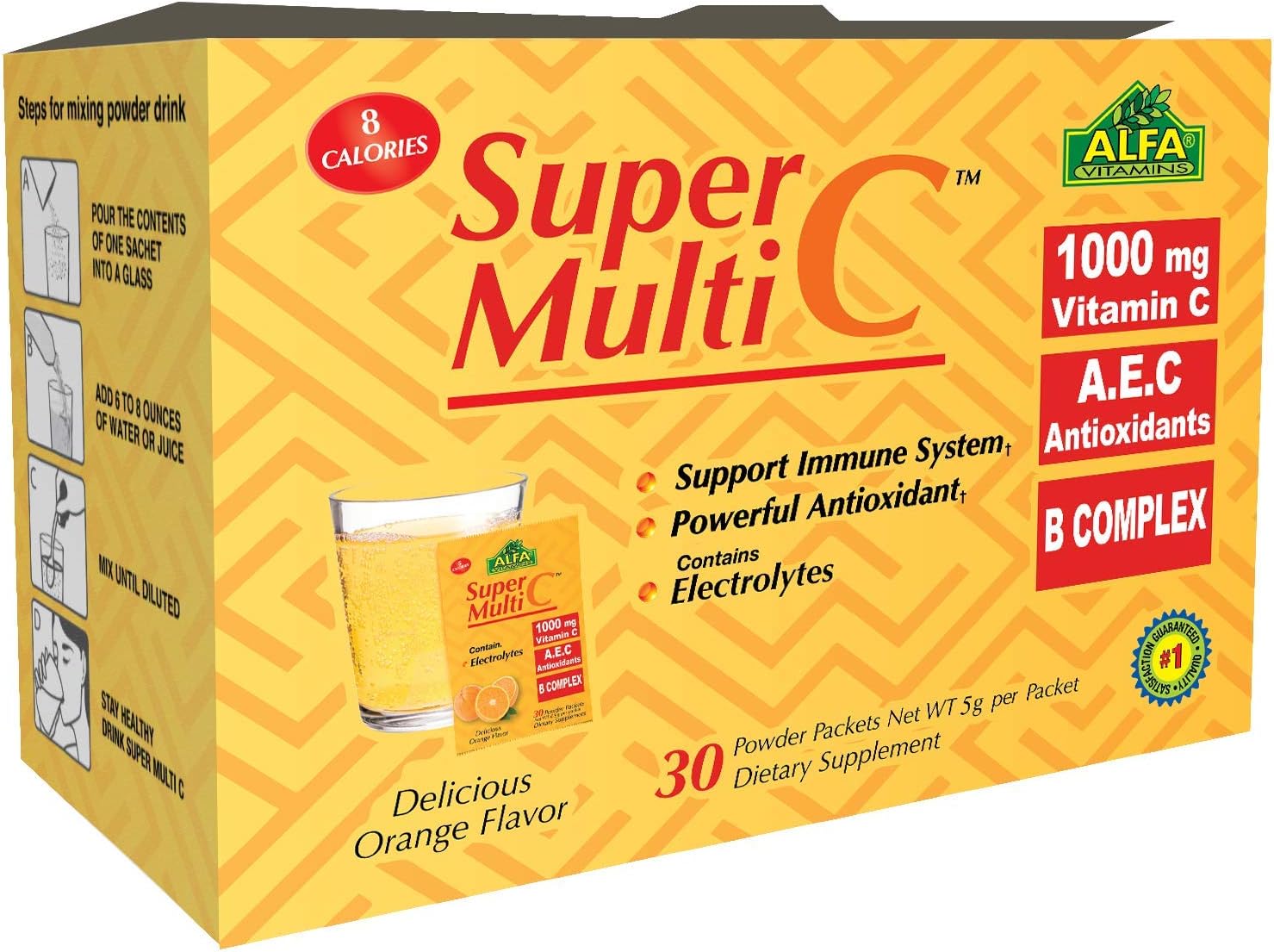 ALFA VITAMINS Super Multi C, Vitamin C Powder and Multivitamin Supplement Premium Quality Source of Nutrients, Minerals, Antioxidants & Electrolytes - 30 Sachets - görsel 1
