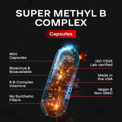 Methylated B Complex Supplement - Bioactive with 5-MTHF Methylfolate & B12 Methylcobalamin for Brain, Heart, Energy & Homocysteine Support