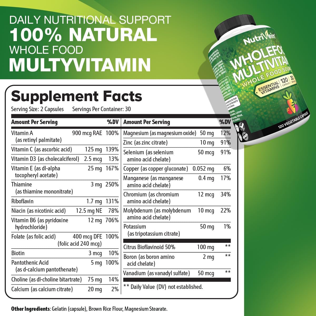 Nutrivein Whole Food Multivitamin for Men and Women – 120 Vegan Capsules - görsel 2