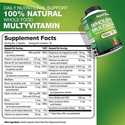 Nutrivein Whole Food Multivitamin for Men and Women – 120 Vegan Capsules