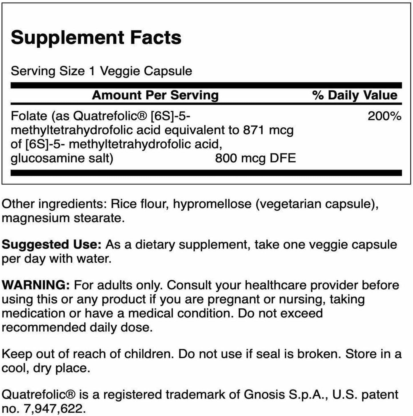 Swanson Folate 5-Methyltetrahydrofolic Acid – High Potency, Bioactive Form 800 mcg DFE 30 Veg Caps (2 Pack) - görsel 2