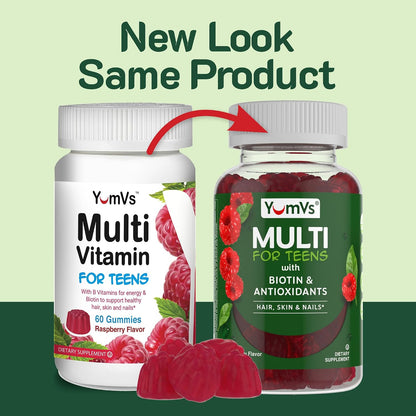 YUM-V'S Teen Multivitamin Gummies with Biotin & Antioxidants – Raspberry – 60 Gummies