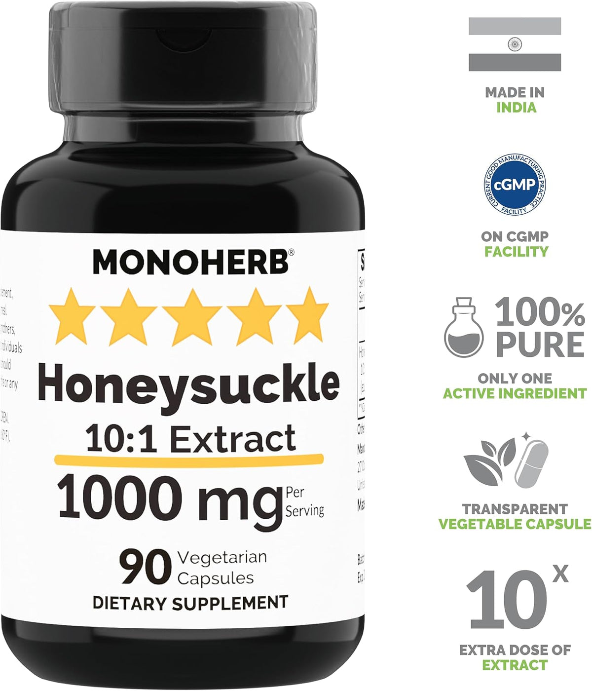 MONOHERB Honeysuckle Extract 1000 mg, 90 Vegetarian Capsules - görsel 2