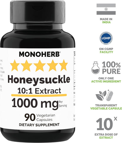 MONOHERB Honeysuckle Extract 1000 mg, 90 Vegetarian Capsules