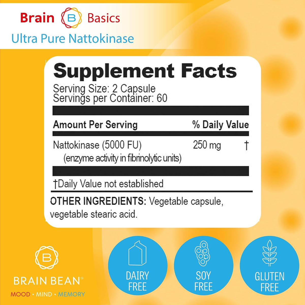Brain Basic Ultra-Pure Nattokinase 5000 FU – 120 Capsules – Natural Circulation Support with Highest Potency Available – Non-GMO, Vegan, Gluten-free - görsel 4