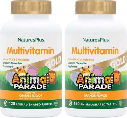 NaturesPlus Animal Parade Gold Children's Chewable Multivitamin - Natural Cherry Flavour - 120 Animal Shaped Tablets