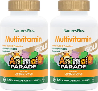 NaturesPlus Animal Parade Gold Children's Multivitamin - Grape Flavour - 120 Chewable Tablets (Pack of 2) - Vegan, Gluten-free