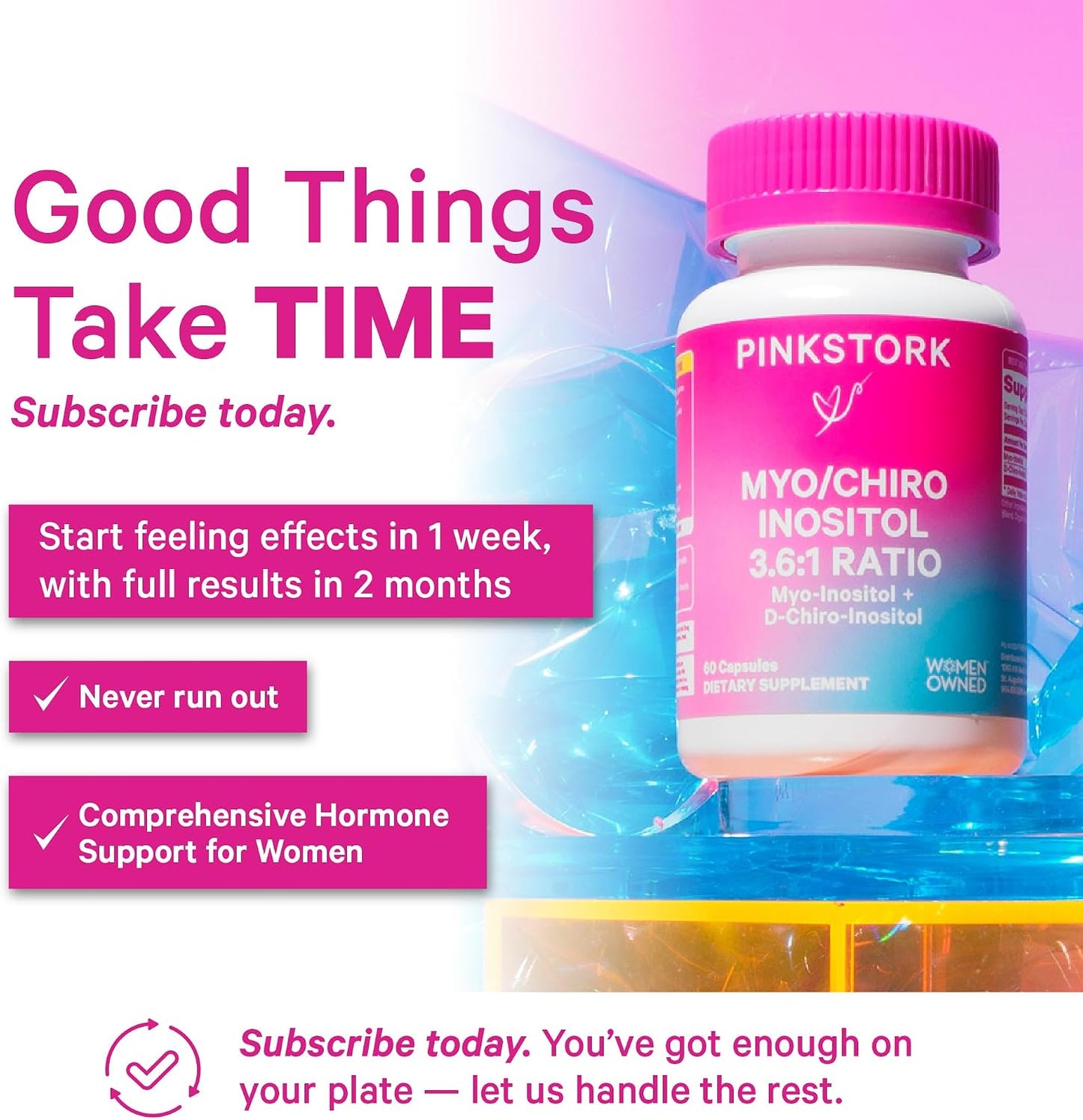 Pink Stork Myo-Inositol & D-Chiro Inositol Supplement – 3.6:1 Blend for Hormone Balance and Fertility Support – 60 Capsules - görsel 4