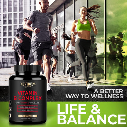 Vitamin B Complex with Vitamin C – Essential B Vitamins for Energy Release, Immune Function & Psychological Wellbeing (90 Capsules)