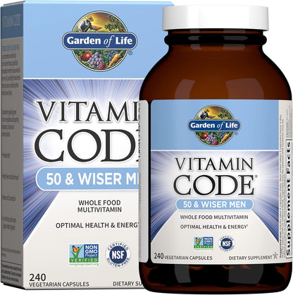 Garden of Life Vitamin Code Men 50 & Wiser Multivitamin with Probiotics, 240 Capsules