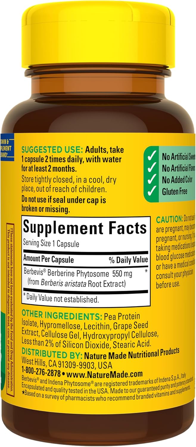Nature Made Better Absorption Berberine Phytosome Food Supplement, 1100mg, 60 Capsules - görsel 7