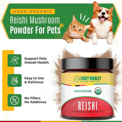 Ziggy Marley's USDA Organic Reishi Mushroom Powder for Dogs & Cats – Fruiting Body Extract, 90g