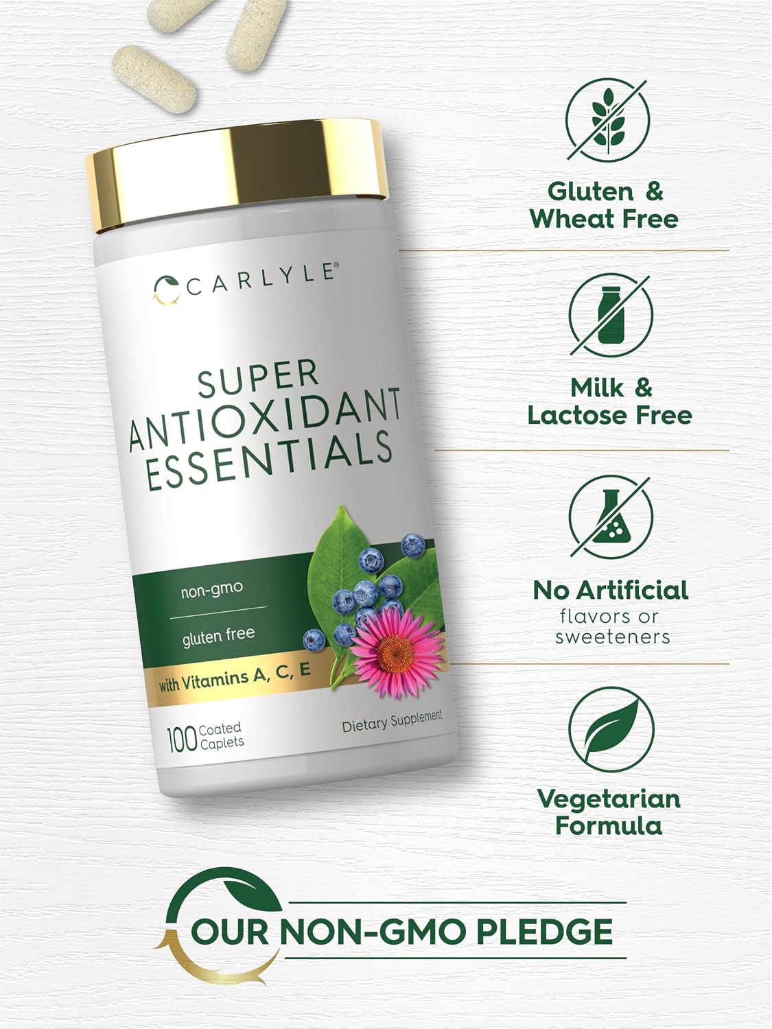 Carlyle Antioxidants Supplement | 100 Caplets | Nutritional Complex | Vitamins A, C & E | Non-GMO, Gluten-free Formula - görsel 5