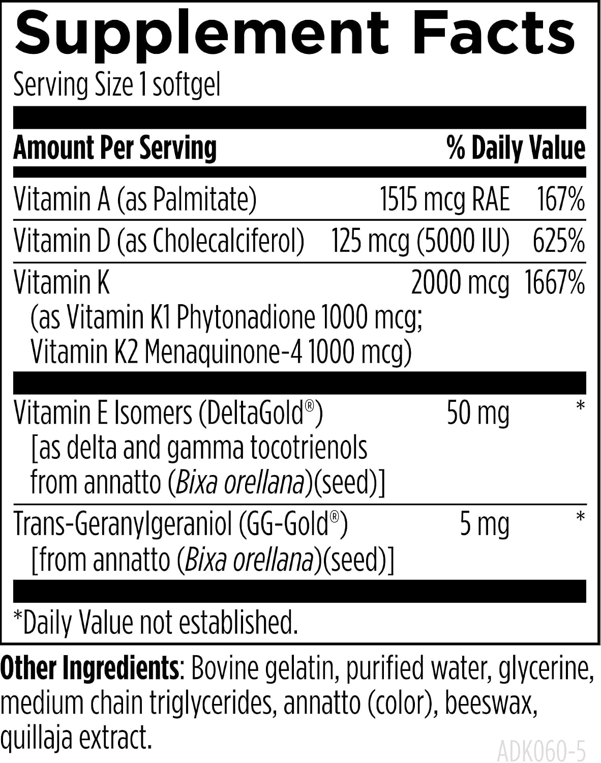 ADK Evail - 5000 IU Vitamin D3 with Vitamins A, E (Tocotrienols), K1 + K2 - Fat-Soluble Vitamin Complex - Bone & Immune Support (60 Softgels) - görsel 5