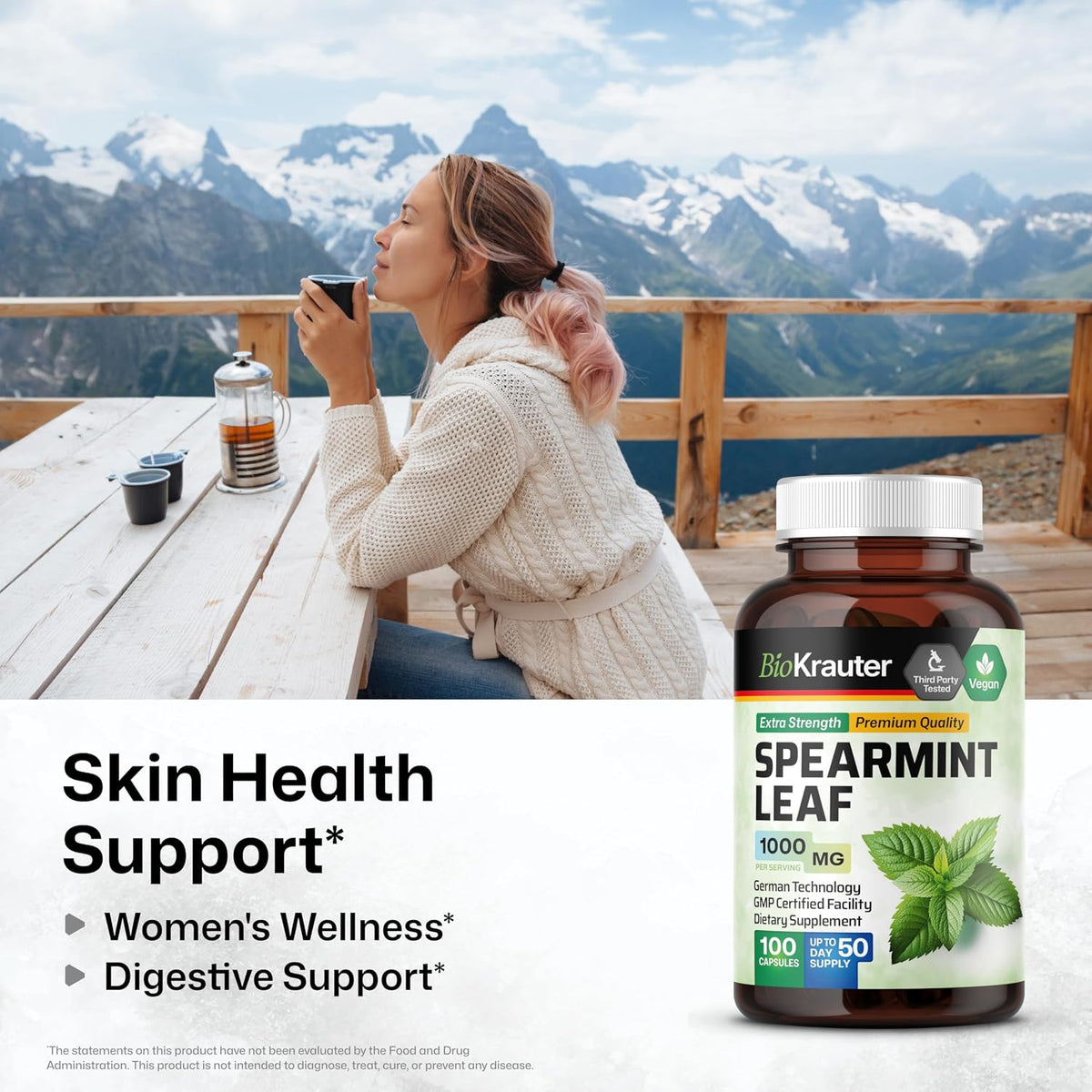 BIO KRAUTER® Spearmint Capsules – Vegan Pure Spearmint Supplement 1000 mg - görsel 2