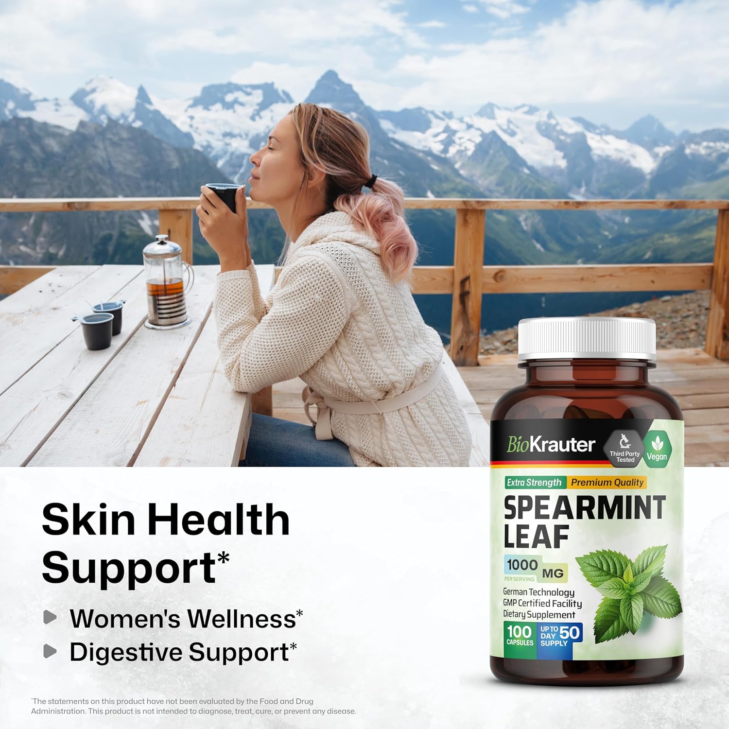 BIO KRAUTER® Spearmint Capsules – Vegan Pure Spearmint Supplement 1000 mg - görsel 2