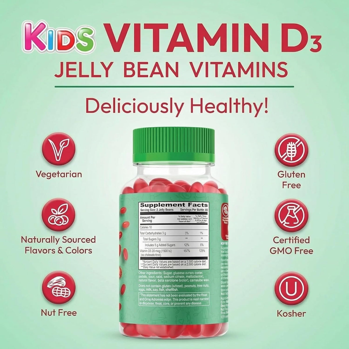 Human Beanz Vitamin D3 Jelly Bean Gummies for Kids, 25mcg (1000 IU), 120 Strawberry Flavour Gummies - görsel 7