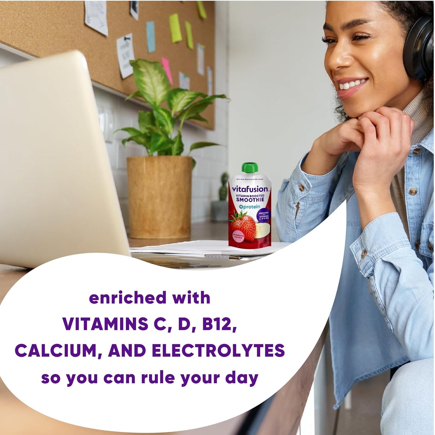 vitafusion Vitamin-Boosted Smoothie +Protein, Strawberry Banana Flavour, 99 g Pouches (6 Pack) - görsel 4