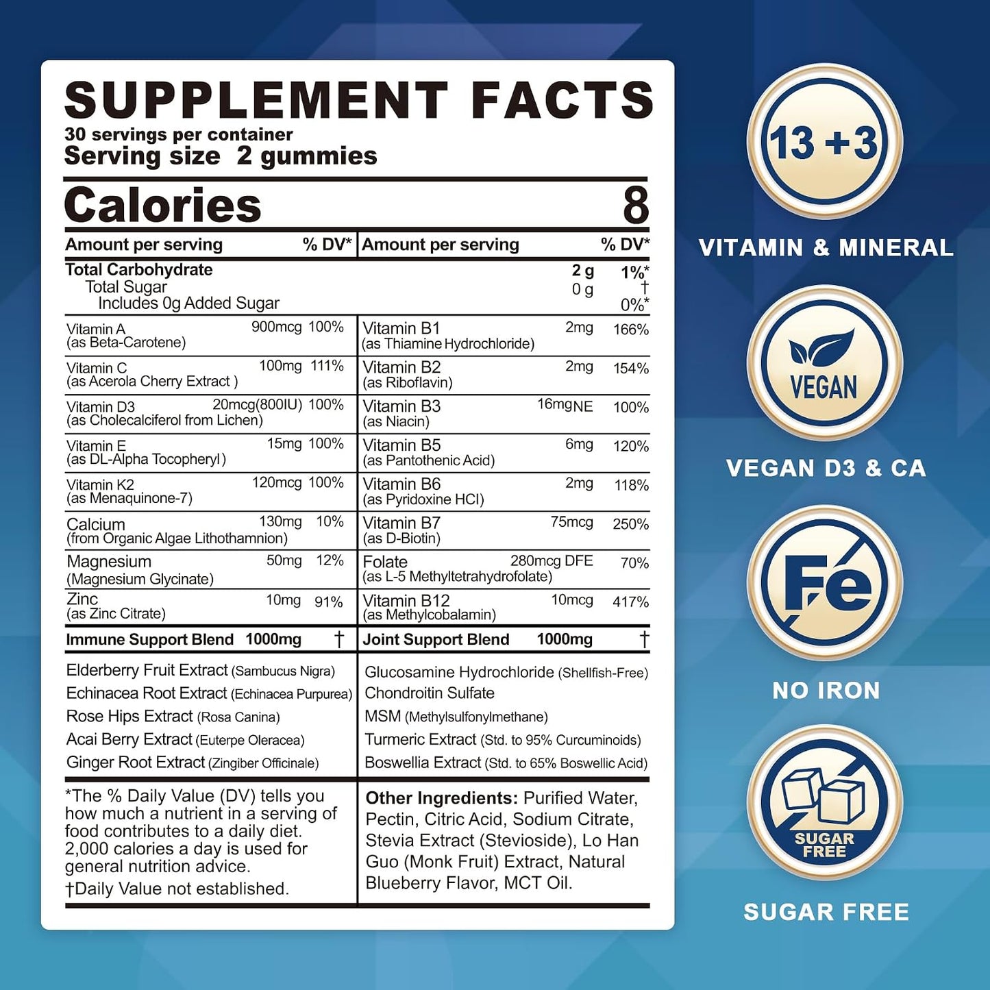 LILICARE Men's & Women's Sugar Free Methylated Multivitamin 50 Plus with Glucosamine Chondroitin MSM, Iron Free Gummies for Seniors with Multi Vitamin D3 K2 & A C E, B Complex - 60 Count (Pack of 1) - görsel 2