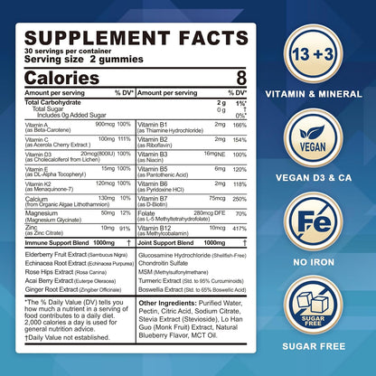LILICARE Men's & Women's Sugar Free Methylated Multivitamin 50 Plus with Glucosamine Chondroitin MSM, Iron Free Gummies for Seniors with Multi Vitamin D3 K2 & A C E, B Complex - 60 Count (Pack of 1)