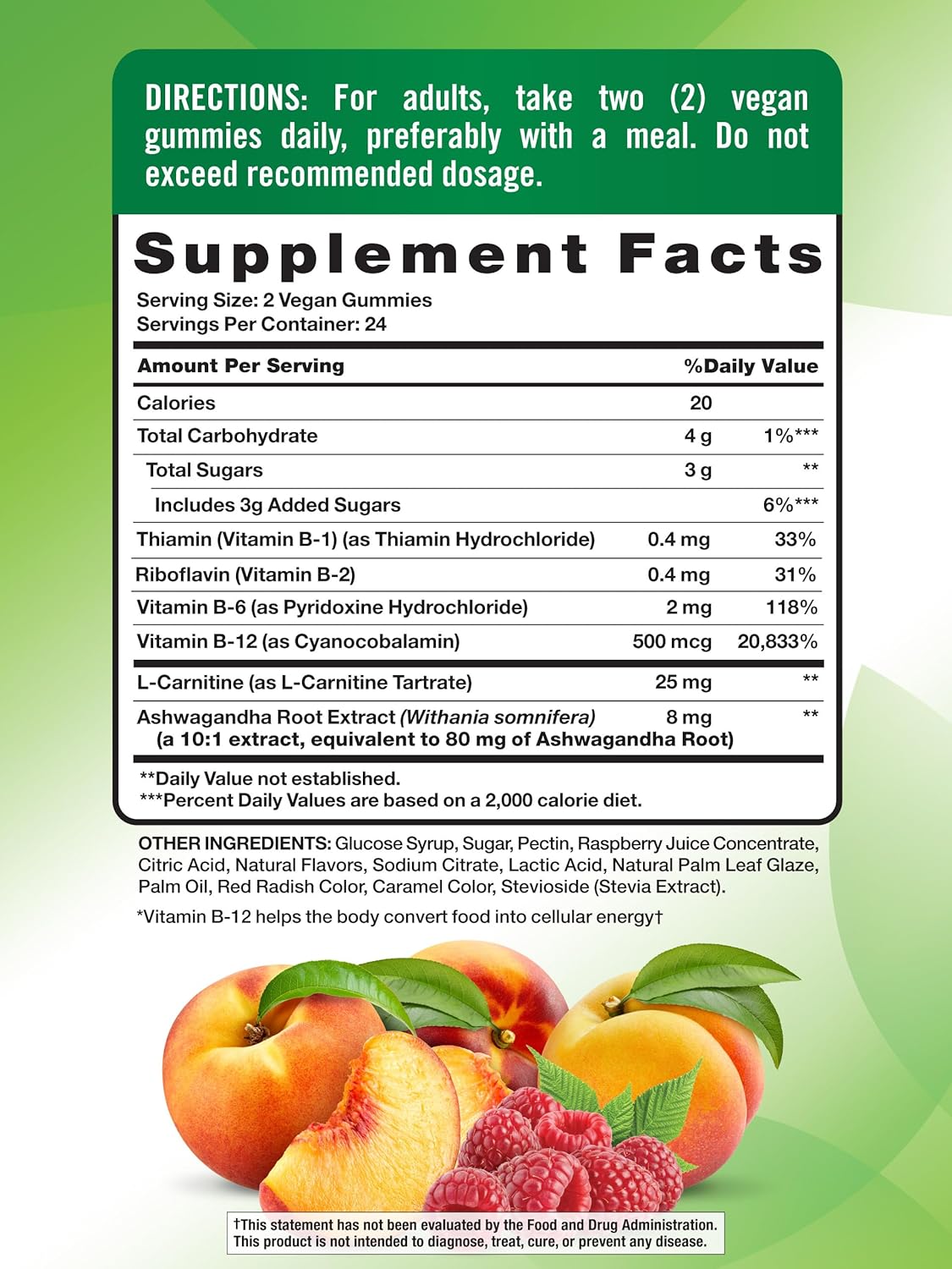 Nature's Truth Vitamin B Complex Gummies (48 Gummies) - Vegan, Non-GM, Gluten-free with L-Carnitine & Ashwagandha - görsel 2