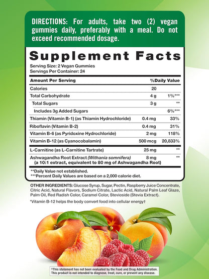 Nature's Truth Vitamin B Complex Gummies (48 Gummies) - Vegan, Non-GM, Gluten-free with L-Carnitine & Ashwagandha