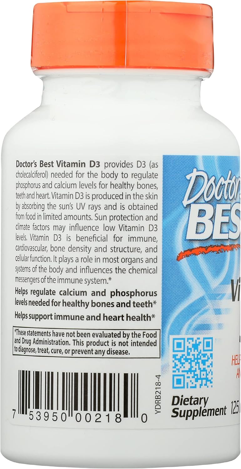 Doctor's Best Vitamin D3 5000IU, Non-GMO, 180 Soft gel capsule (Pack of 1) - görsel 3