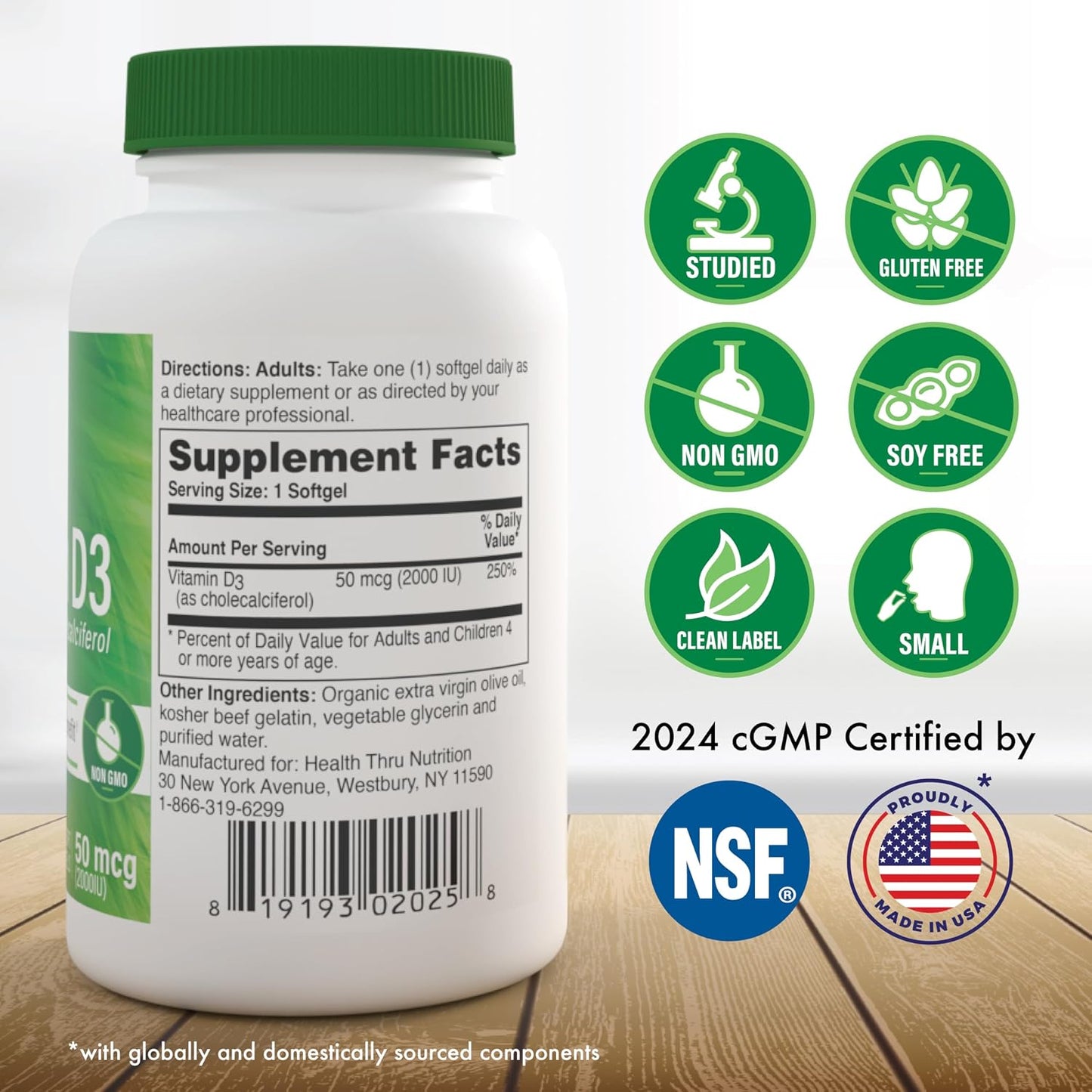 Health Thru Nutrition Vitamin D3 2000 IU 365 Mini Softgels - Year Supply, Non-GM, Pharmaceutical Grade in EVOO - görsel 6