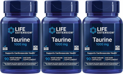 Life Extension Taurine 1,000 mg, 90 Vegetarian Capsules (Pack of 3)