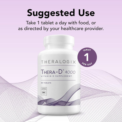 Theralogix Thera-D 4000 Vitamin D3 Supplement – 4,000 IU (100 mcg) – NSF Certified – 90 Tablets