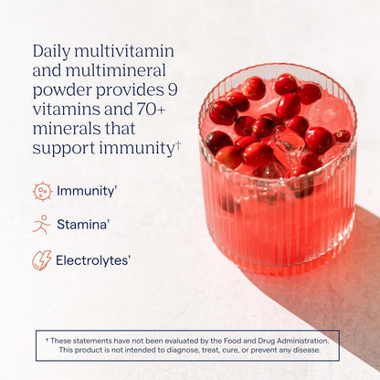 Trace Minerals Power Pak Multivitamin and Electrolyte Sachets - 1200 mg Vitamin C with 70+ Trace Minerals - Cranberry Flavour - 30 Sachets