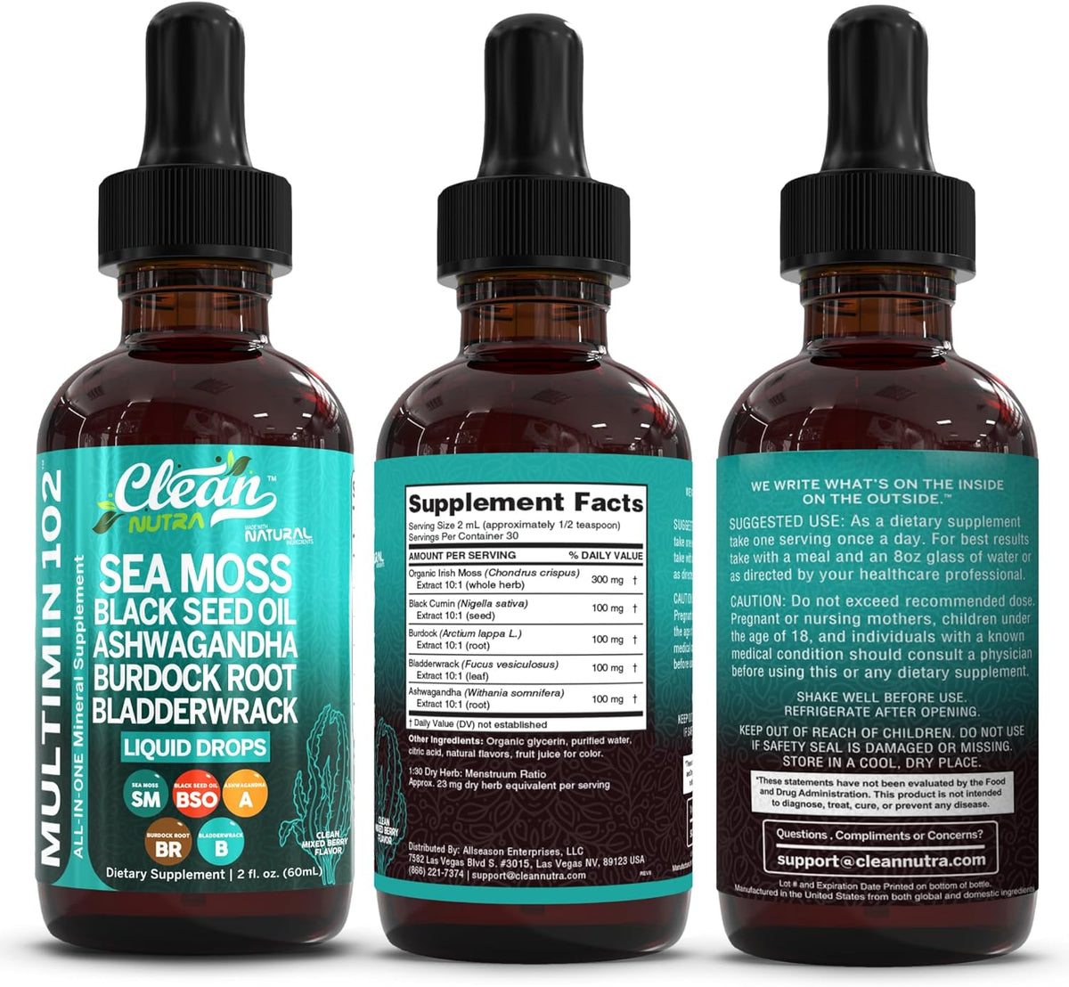 Clean Nutra Organic Sea Moss Drops | with Black Seed Oil, Ashwagandha, Burdock Root & Bladderwrack - Vegan Multimineral Liquid for Gut Health, Energy, Skin, Immune Support & Hair - görsel 9