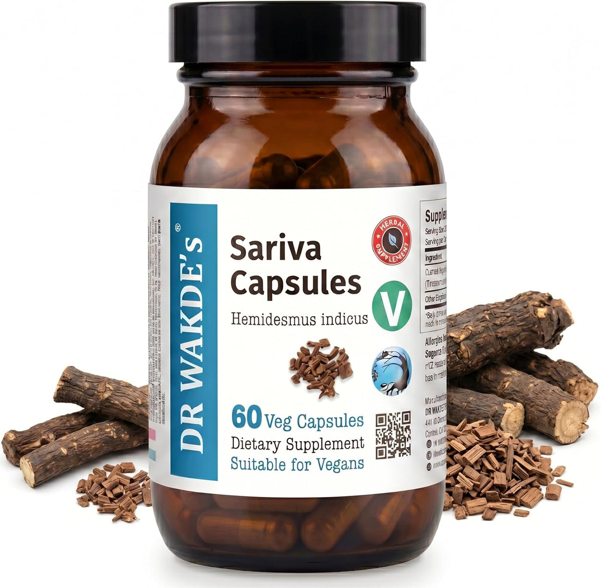 DR WAKDE'S Sariva Capsules (Hemidesmus indicus) – 100% Herbal Ayurvedic Supplement - görsel 1