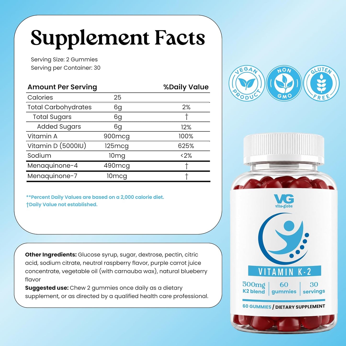 VITA Globe Vitamin K2 Gummy Vitamins – Bone & Heart Support, 60 Gummies - görsel 2