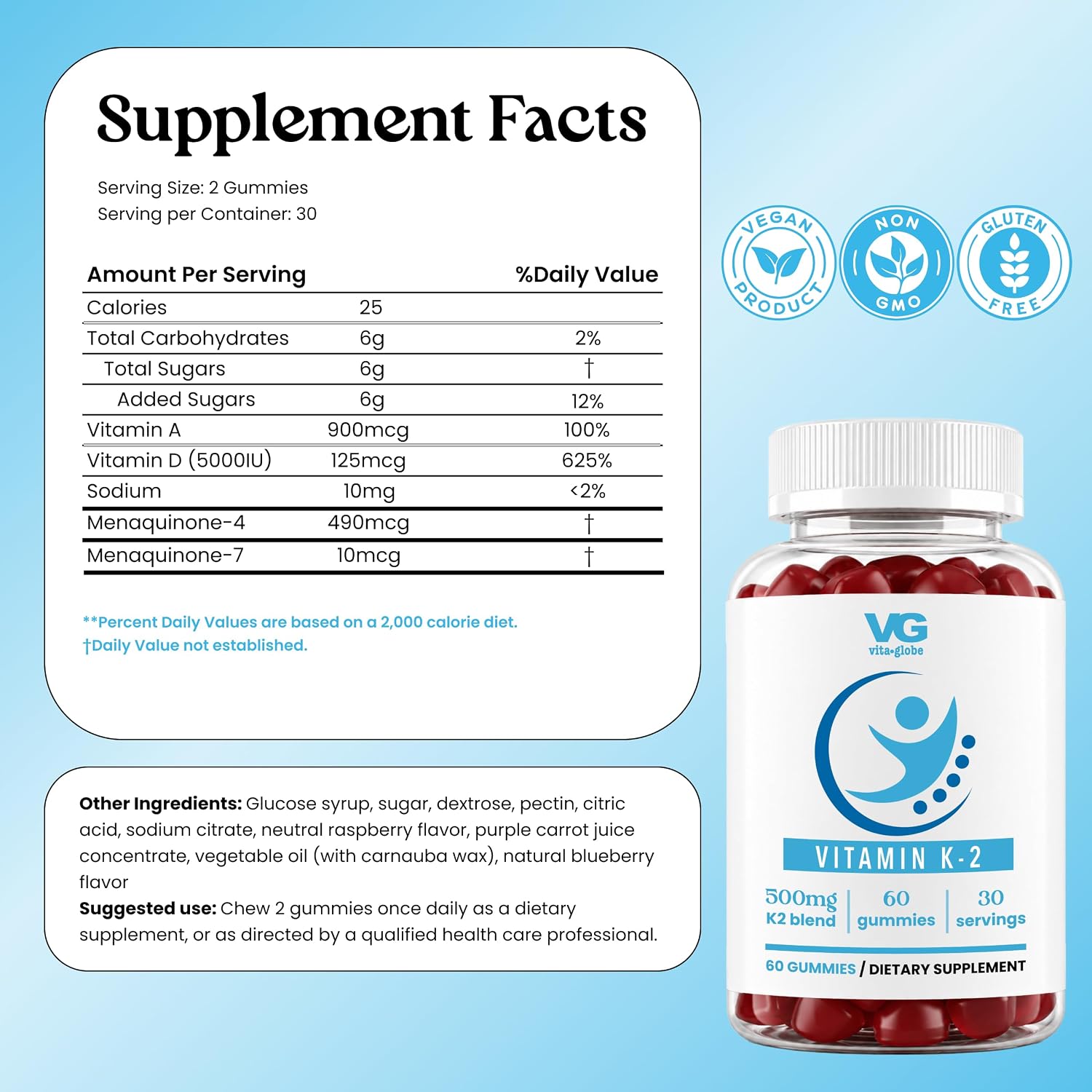 VITA Globe Vitamin K2 Gummy Vitamins – Bone & Heart Support, 60 Gummies - görsel 2